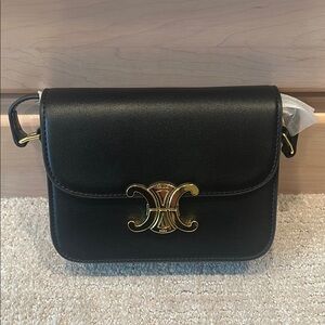 Celine Iconic Triumph Black Leather Crossbody Bag